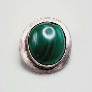 Vintage Malachite 925 Sterling Silver Modernist Oval Pendant